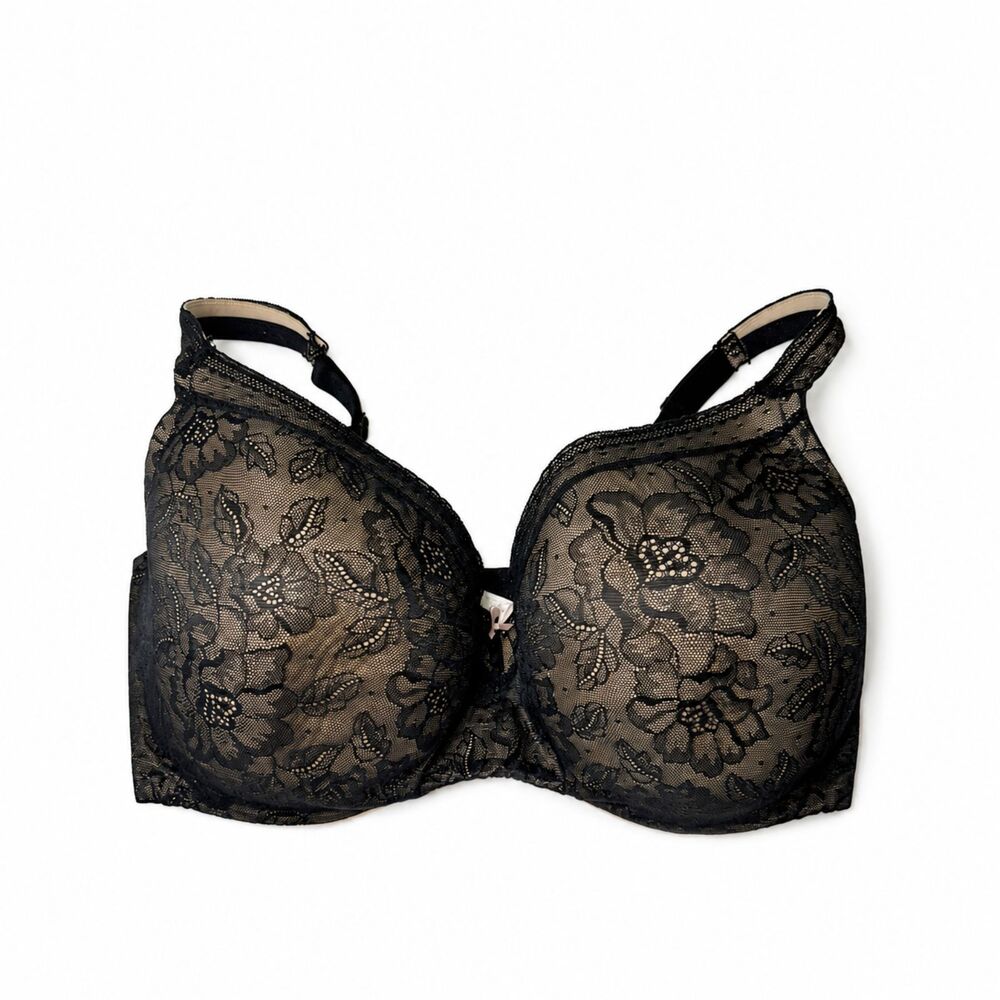 Cacique 40H Modern Lace Covered Full Balconette Bra Black Nude Underwire Plus